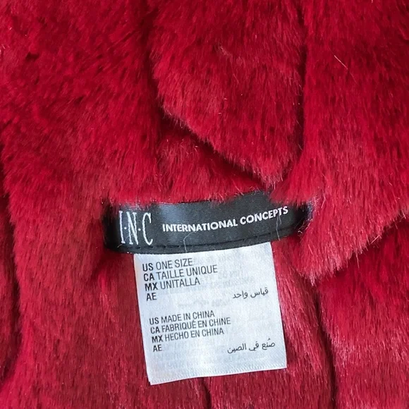 INC International Concepts Rich Deep Red Faux Fur Scarf - Picture 3 of 5